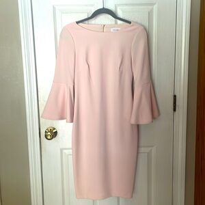 Calvin Klein elegant bell sleeve dress. Fully lined.  Gorgeous rose.  Like new!